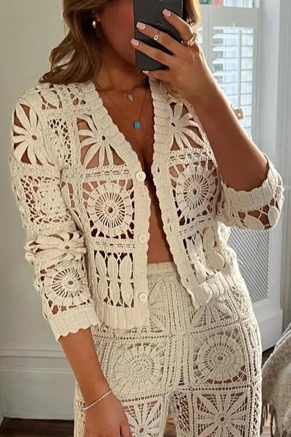 Lilipretty® Summer Vacation Style Hollow Long-sleeved Knitted Cardigan Top