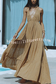 Lilipretty® Laelia Linen Blend Halter Backless Slit Cover Up Maxi Dress