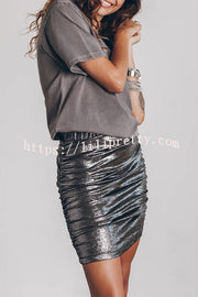Lilipretty The Perfect Match Glitter Fabric Ruched Elastic Waist Mini Skirt