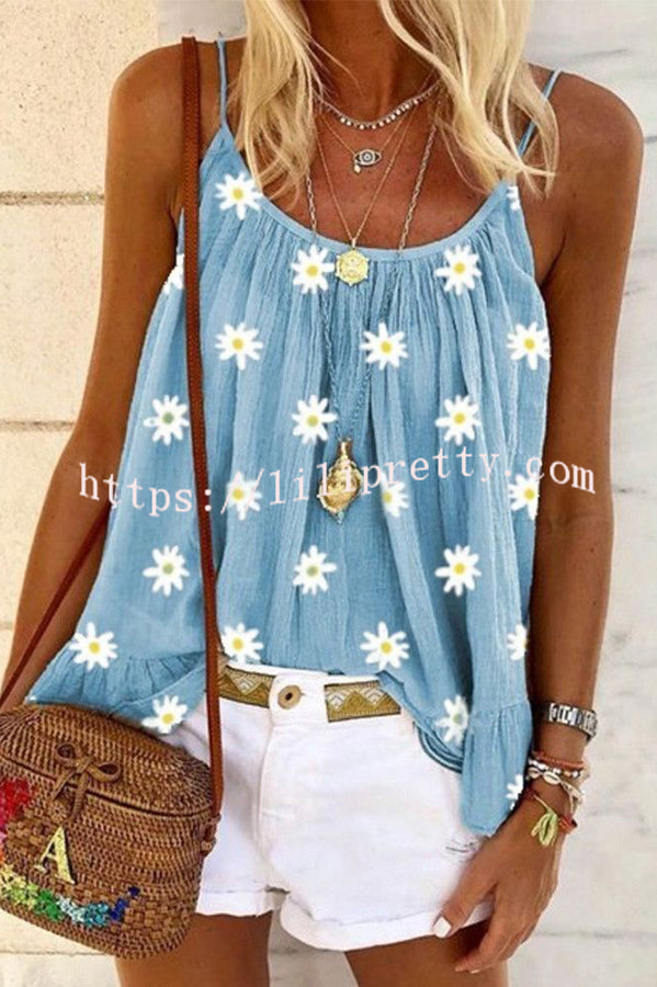Lilipretty Summer Lady's Daisy Print Camisole Top