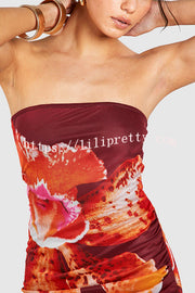 Oh So Sunny Mesh Floral Print Bandeau Stretch Maxi Dress