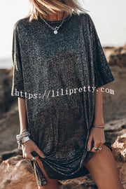 Lilipretty The Dark Sparkly Relaxed Slit T-shirt Mini Dress