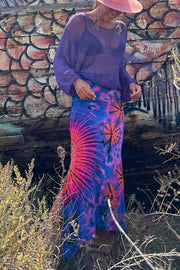 Lilipretty Preston Tie-dye Print Ruched Waist Stretch Slit Maxi Skirt