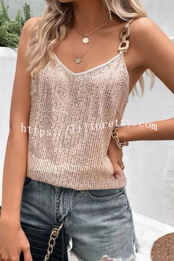 Lilipretty Dreamy and Dazzling Solid Sequin Buckle Cami Top