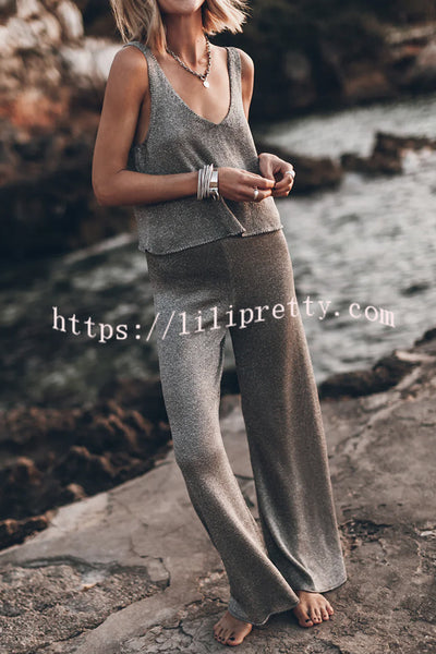 Happy Weekend Knit High Rise Loose Stretch Flare Pants