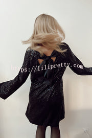Lilipretty Lost in Your Eyes Sequin Back Tie Up Bow Loose Mini Dress