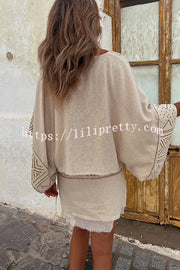 Lilipretty Mylie Linen Blend Ethnic Print Wrap Tie Layered Mini Skirt