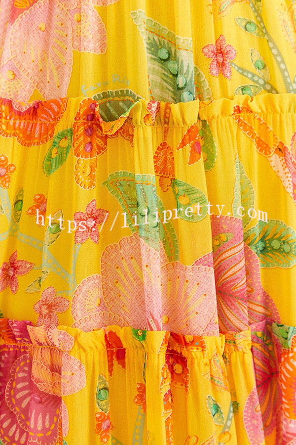 Lilipretty® Blossom Feelings Printed Flower Design Halter A-line Maxi Dress