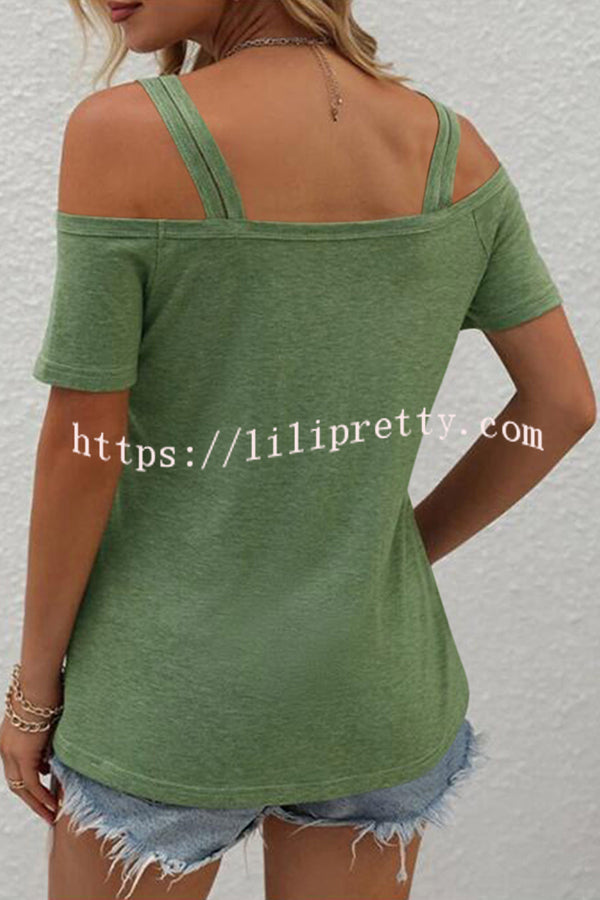 Lilipretty Solid Color Cold Shoulder Casual T-shirt