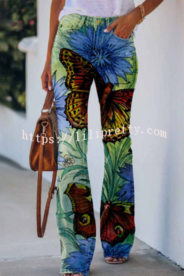 Lilipretty On A Drive Printed Faux High Rise Flare Pants