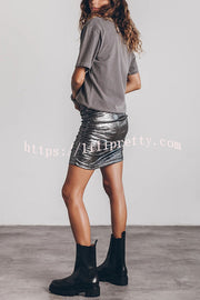 Lilipretty The Perfect Match Glitter Fabric Ruched Elastic Waist Mini Skirt