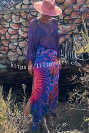 Lilipretty Preston Tie-dye Print Ruched Waist Stretch Slit Maxi Skirt