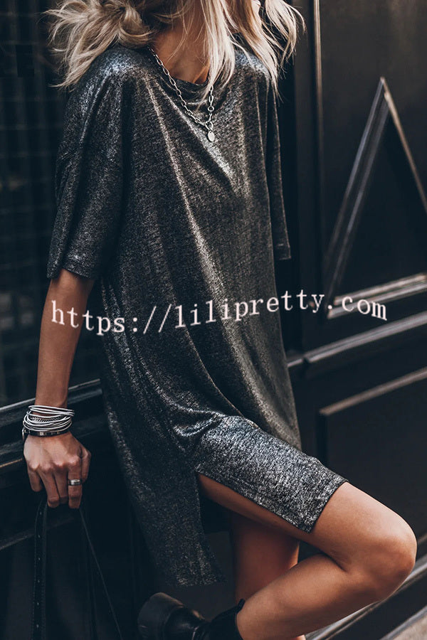 Lilipretty The Dark Sparkly Relaxed Slit T-shirt Mini Dress
