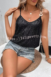 Lilipretty Dreamy and Dazzling Solid Sequin Buckle Cami Top