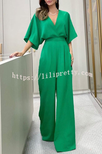 Lilipretty Esther Kimono Sleeve Elastic Waist Pocketed Wide Leg Jumpsuit