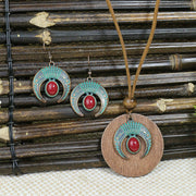 Lilipretty Vintage Crescent Inlaid Turquoise Earrings Bohemian Ethnic Necklace Set