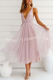 Lilipretty Feeling Romantic V Neck Tulle Midi Dress