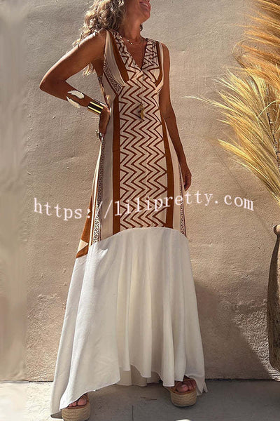Lilipretty Special Things Ethnic Print Patchwork A-line Maxi Dress