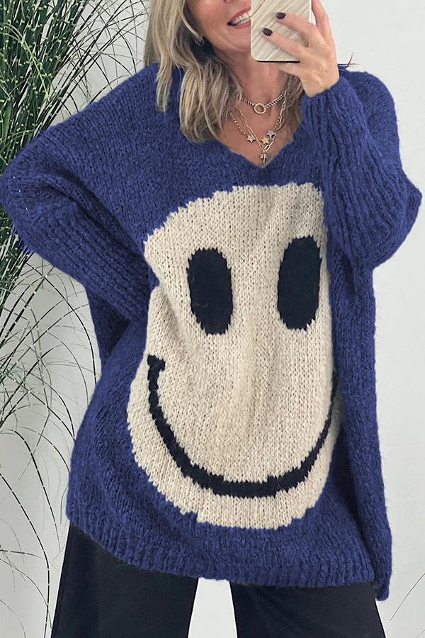 Lilipretty Confidence Is Everything Knit Smiley Face Long Sleeved Sweater