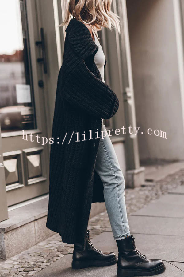 Lilipretty Chunky and Warm Knit Button Pocketed Oversized Midi Cardigan