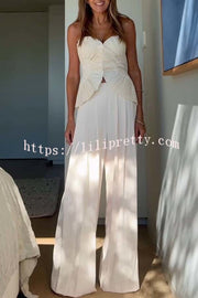 Show Exquisiteness Satin Pleated Heart-shaped Off Shoulder Halter Tank