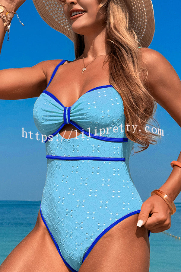 Fashion Contrast Color Hollow Stretch One-piece Swimsuit