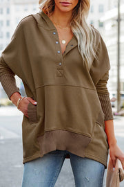 Coffee Perks Cotton Pocketed Henley Hoodie