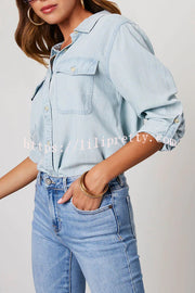 Krissy Denim Pocketed Button Down Relaxed Blouse