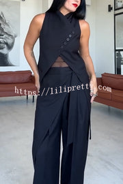 Urban Charm High Stand-up Collar Oblique Buckle Design Sleeveless Vest