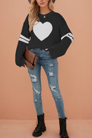 Fashionable Heart-shaped Jacquard Long-sleeved Loose Knit Sweater