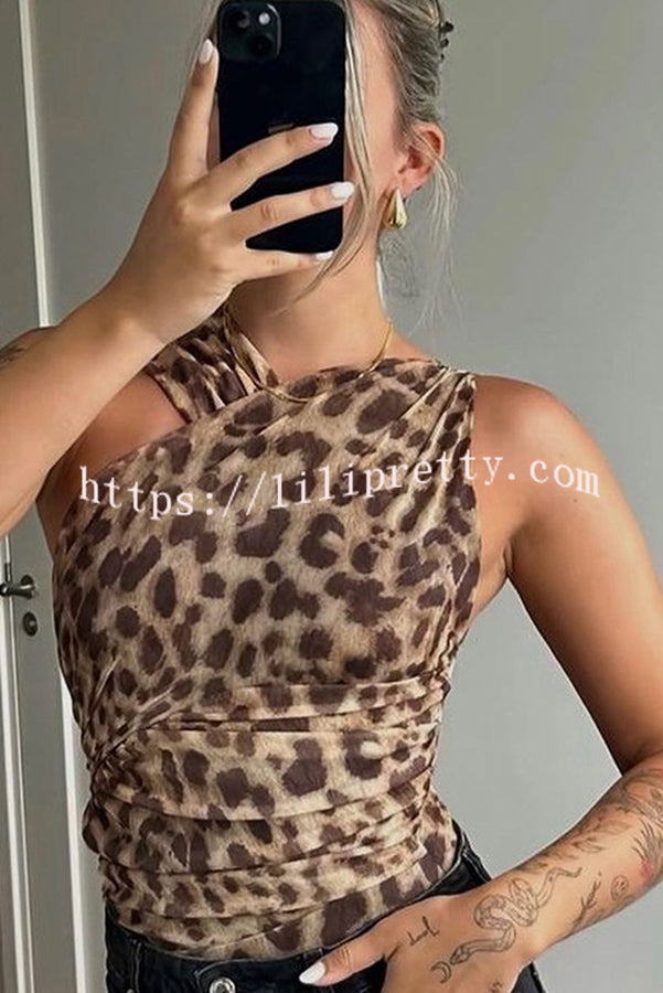 Absolute Trend Mesh Leopard Asymmetric Ruched Stretch Bodysuit