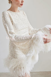 Stylish Sequined Feather Long-sleeved Sexy Backless Mini Dress