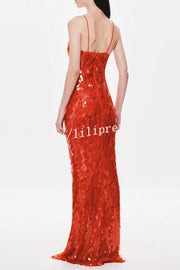 Reshape Beauty Fish Scale Sequin Cutout U-neck Slip Maxi Dress