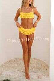 Sweet Summer Mood Tiered Ruffle Design Stretch Bikini Swimsuit