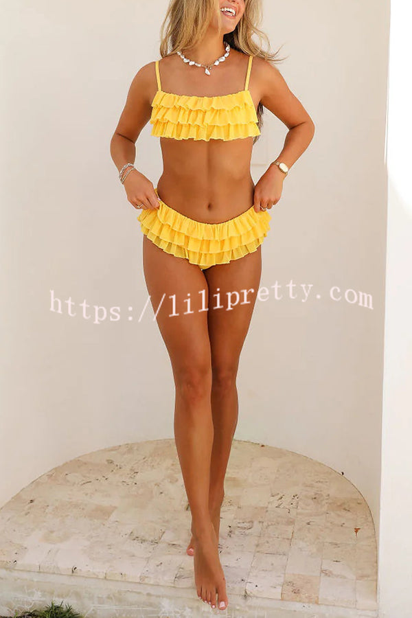 Sweet Summer Mood Tiered Ruffle Design Stretch Bikini Swimsuit