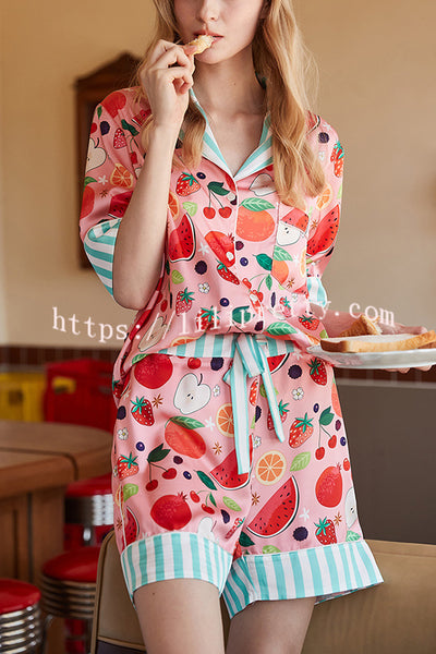 Summer Fruit Print Two-piece Home Shorts Set