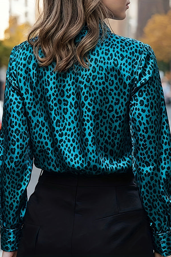 Leopard Print Satin Long-sleeved Casual Shirt