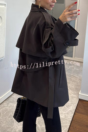 Modern Urban Dropped Shoulder Strap Button Detail Belted Lapel Loose Trench Coat