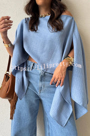 Light and Elegant Linen Blend Wide Neck Cape Sleeve Loose Top