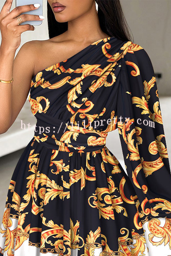 Lilipretty® Stylish Printed One Shoulder Tighten Waist Mini Dress