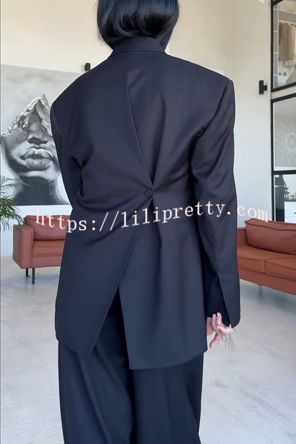 Urban Charm Shoulder Pads Asymmetrical Back Button Lapel Oversized Blazer