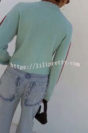 Coastal Fashion Knit Octopus Graphic Contrast Piping Button Up Loose Cardigan