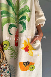 Sunveil Linen Blend Unique Print Puff Sleeve Pocket Strapless Maxi Dress