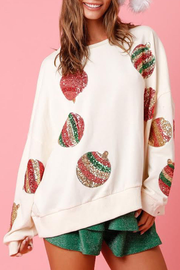 Christmas Egg Sequined Casual Long Sleeve Sweatshirt