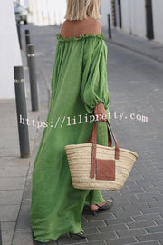 Lilipretty® Pics of Paradise Petal Elastic Neckline Puff Sleeve Loose Maxi Dress