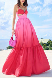 Lilipretty® Ocean Breeze Gradient Color Print Cutout Waist Tiered Maxi Dress