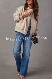 Solid Color Long Sleeve Loose Pocket Leather Jacket