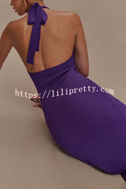 Effortless Charm Knit Halter Backless Fishtail Stretch Maxi Dress