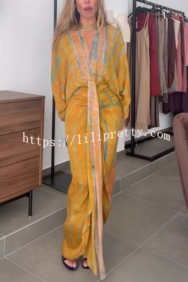 Unique Printed V-neck High-waisted Loose-fitting Holiday Maxi Dress