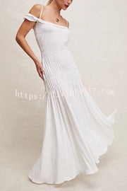 Solid Color Suspender Pleated Holiday Maxi Dress